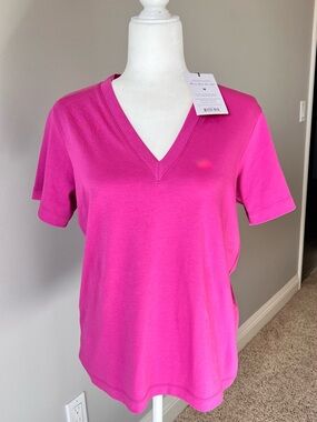 MM Lafleur Lee Short sleeve organic Pima cotton Top in Berry. Size Medium nwt